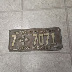 Vintage New Mexico License Plate - Rustic Brown and Gold